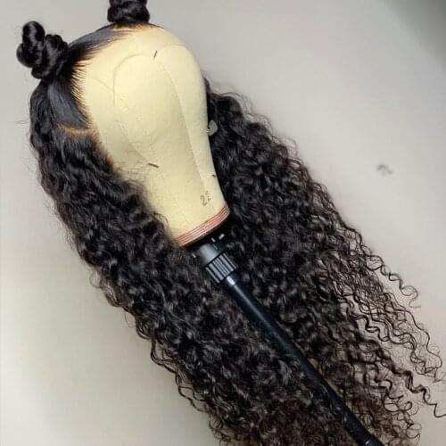 180% Density Black Kinky Curly Lace Front Wig For Women Synthetic Heat Resistant Fiber Hair Free Part Curly Lace Frontal Wig