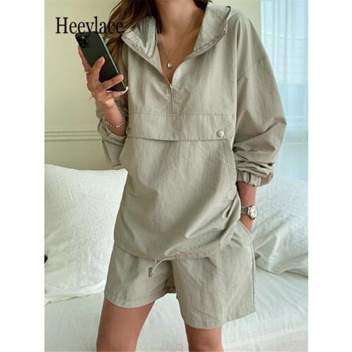 2021 Spring Summer Tracksuit Womens Suit 2 Pieces Set Hooded Long Sleeve Hoodies And Shorts Female Sets Casual Suits