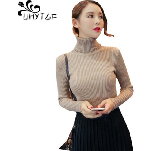 UHYTGF New Sweaters Women Winter Harajuku Women Turtleneck Knitted Sweater Ladies Long sleeve Elasticity Warm Sweater Female 561