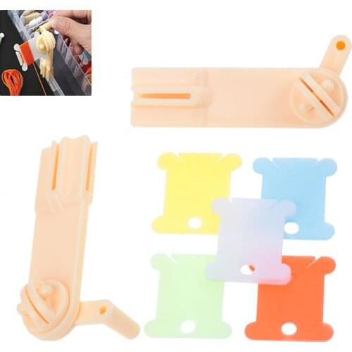 1set Manual Floss Bobbin Winder+30/50pcs Wire Bobbin Plastic Stitch Card Thread Holder Rope Organizer White/Colorful Hicello