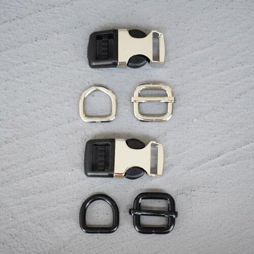 10 Sets 15mm Plastic Side Release Buckle Metal Double Pin Belt Roller Buckle Coat D Ring Strap Adjustable Harness DIY Collar