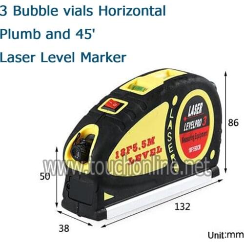2 Horizontal Bubble Multifunctional Laser Level Marker 18 FT W/550cm Measuring Tape LV05