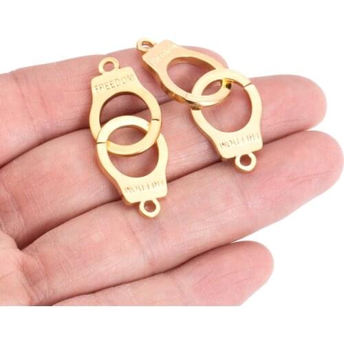 2pcs Stainless Steel Gold Plated Handcuff Link Charms 40mmx15mm Pendant Connectors for Making Bracelets