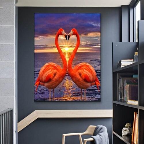 5D Diy Diamond Painting Flamingo Lover Diamond Embroidery Sale Sunset Scenery Full Round Diamond Mosaic Couple Love Gift TY151