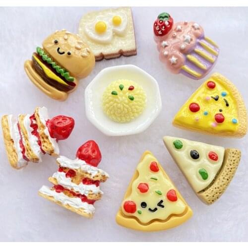 8Pcs Hand painted Cute Mixed cake Burger resin Decoration Crafts Flatback Cabochon Scrapbook DIY Embellishments Accessories D90