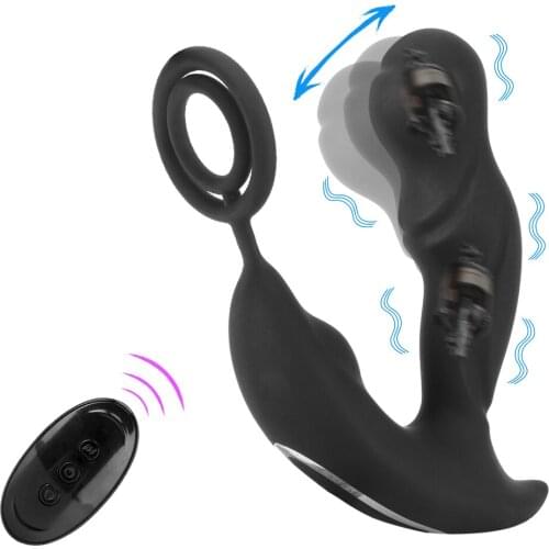 10 Speed Prostate Massager Delayed Ejaculation Dildo Butt Plug with Penis Ring Anal Vibrator Rechargeable Sex Toys For Men