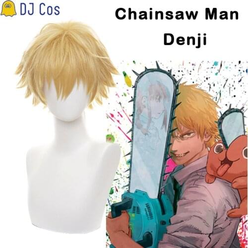 Anime Chainsaw Man Denji Cosplay Wig Golden Short Hair Heat-resistant Fiber Hair + Wig Cap Halloween Party Role Play Men