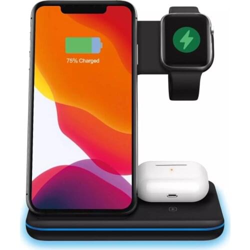 15W 3 in 1 Qi Wireless Charger Stand for iPhone 12 11 XS XR X 8 AirPods Pro Charging Dock Station For Apple Watch iWatch 6 5 4 3