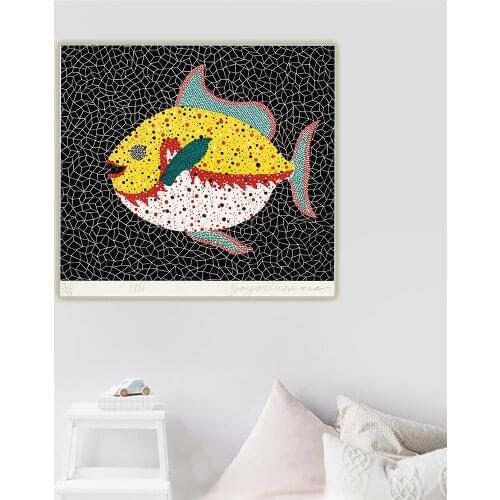 Citon Yayoi Kusama《Fish,1986》Canvas Art Oil Painting Famous Artwork Poster Picture Wall Background Decor Home Decoration