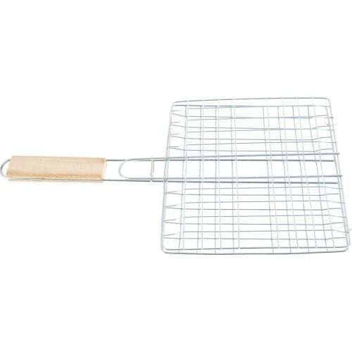 Stainless Steel Barbecue Grilling Basket BBQ Net Wooden Handle Meat Fish Clip Holder Outdoor Bbq Grilling Net Gr BBQ Rack Tool