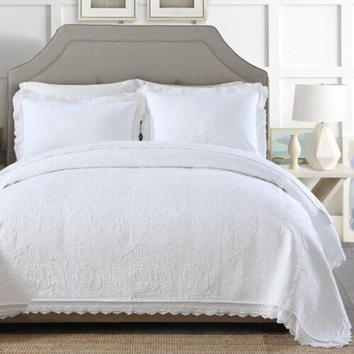 Cotton Bedspread on Bed Lace Quilt Set 3pcs Blanket for Bed Cover White Embroidered Shams Queen Size Summer Coverlets