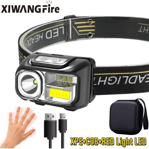 Induction HeadLamp USB Rechargeable HeadLight Built In Battery COB LED Light Multifunction camping Fishing Flashlight