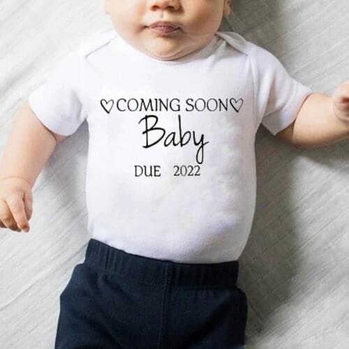 Baby Rompers Short Sleeve Coming Baby Due 2022 Print Newborn Infant Kids Unisex Girls Boys Jumpsuits Outfits Childrens Clothes