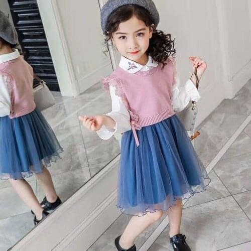 Height For 100-150Cm Baby Girls Clothes Tops Vest+Dress Girl Clothing Set Warm Caual Cute Autumn 2019 Children Clothing Outfits