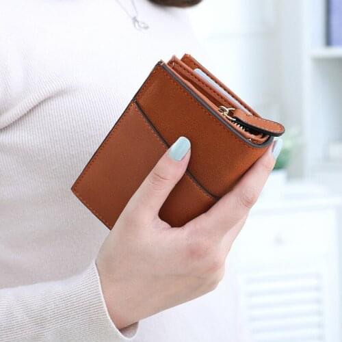 Womens Short Wallet New Color Block Stitching Zipper Buckle Coin Purse PU Leather Multi Card Wallets Multifunction Card Pocket