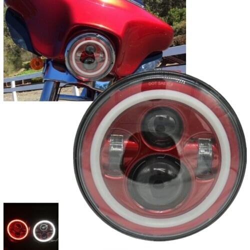 Red Colored 40W 7 Inch Round LED Headlight Red/White DRL Full Halo Headlamp For Motorcycle 4X4 Offroad