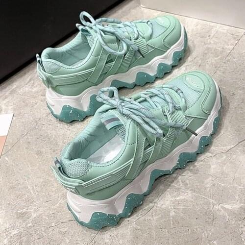 2021 White Woman High Pink Fashion Brand Thick Soled Wedge SneakersWomen Platform Sneakers Leather Casual Ladies Chunky Shoes