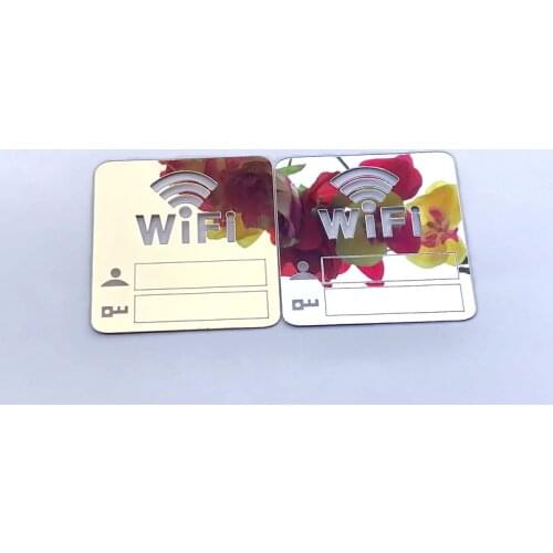 Laser Cut 10cm/15cm WIFI Sign 3D Gold Acrylic Mirror Wall Stickers Rewritable Account and Password For Public Shope WIFI Signage