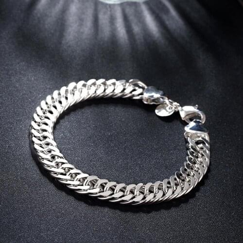 Hot charm 925 sterling silver Bracelet for woman man 10MM classic Whip chain Wedding party Christmas Gifts fashion Jewelry 20cm
