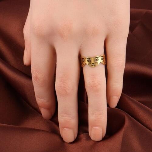 Fashion Gold Color Round Smile Face Open Ring For Women Stainless Steel Simple Cute eometric Happy Smiley Faces Adjustable Rings