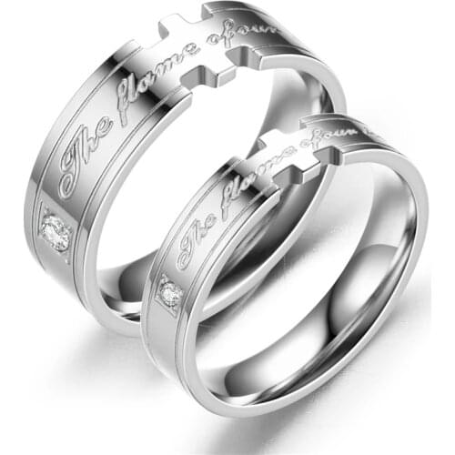 Fashion Silver Color Crystal Stainless Steel Rings For Women Men Wedding Couples Jewelry Gift DH003