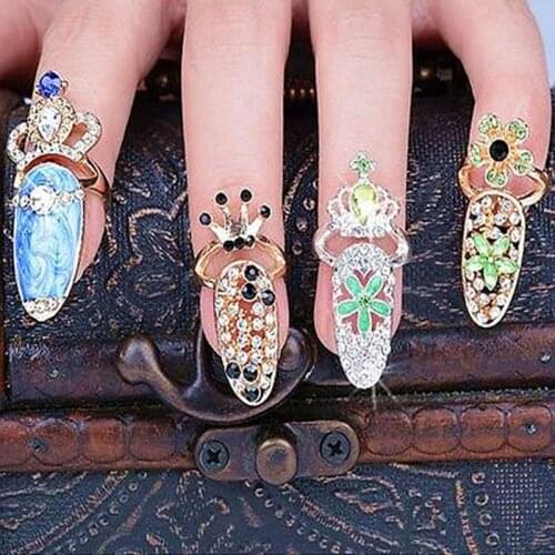 Fashionable 3D Charms Adjustable Fingernail Rings Pendant Crystal nail jewelry Nail Art Design nail charms luxury