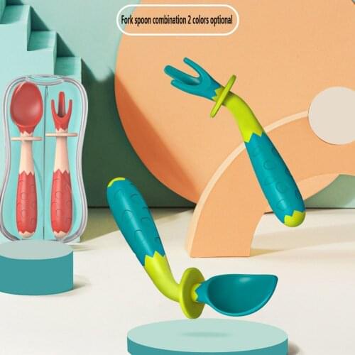 Baby Utensils Spoons Forks Set With Travel Box Children Feeding Training Spoon Heat-Resistant Bendable Learning Spoons