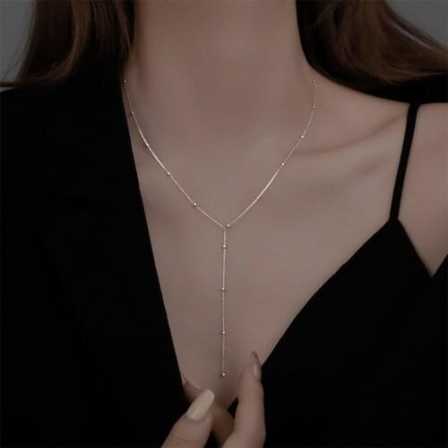 New Silver Color Round Bead Tassel Necklace New Female Summer Simple Clavicle Chain Long Geometric Chain Woman Custom Jewelry
