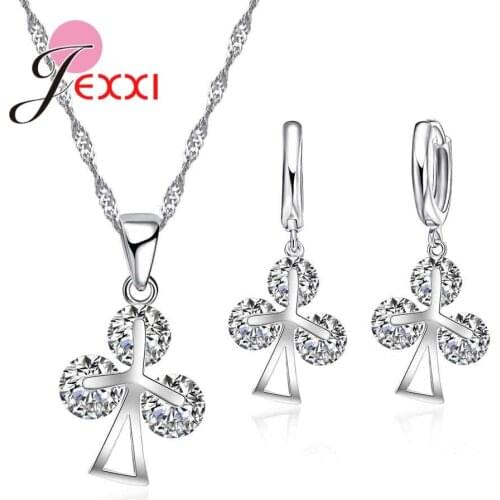 New Women Geometric 925 Sterling Silver Austrian Crystal Pendants Necklaces And Earring Set For Party Jewelry Accessory