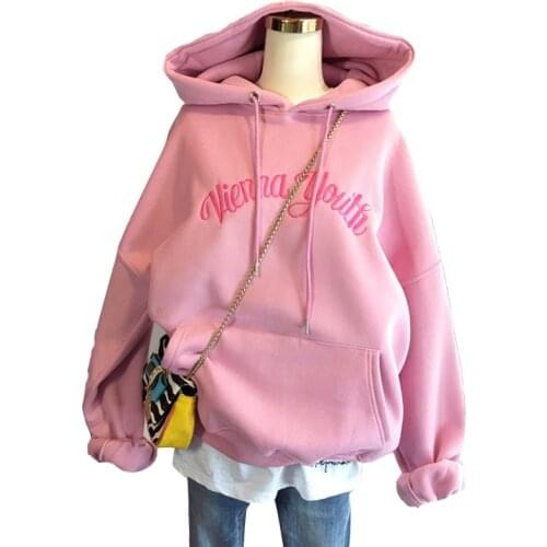 2020 Autumn And Winter Explosion Letter Embroidery Women Hoodie Thickening Plus Velvet Long-sleeved Loose Casual Girl Sweatshirt