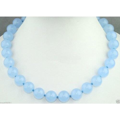 10MM Natural Light Blue Round Necklace 18 inch