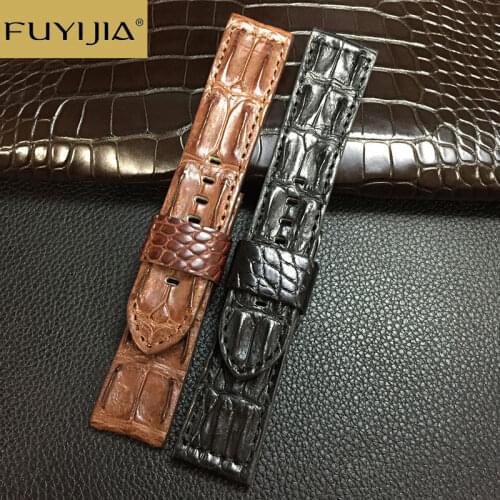 FUYIJIA 20MM 22MM Crocodile Back Bone Skin Strap Top Brand Watchbands Men Custom Genuine Alligator Watch Band Waterproof Belt 19