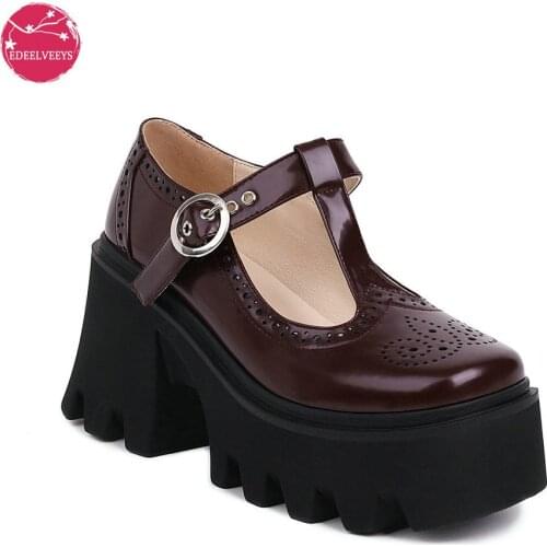 Girls Lolita Gothic Black T-Strap Platform Shoes Vintage Hollow Flower Block Heels High-heeled Women Sexy Platform Pumps