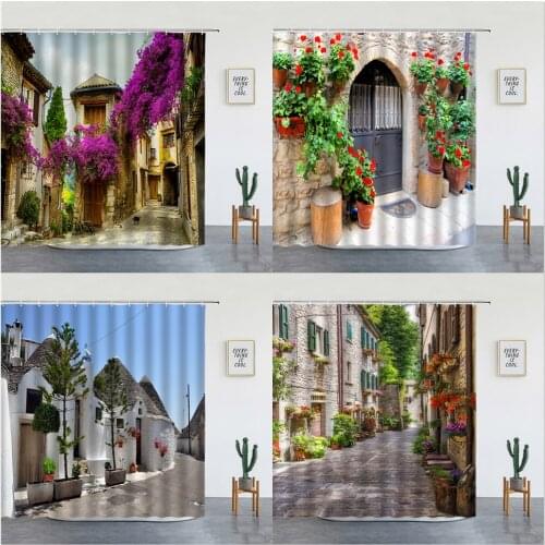 3D European Rural Town Street Landscape Printing Shower Curtain For Bathroom Curtains Waterproof Polyester Home Decor With Hooks