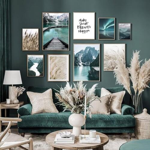 Green Mountain Lake Landscape Aurora Reed Wall Art Canvas Painting Nordic Posters And Prints Wall Pictures For Living Room Decor