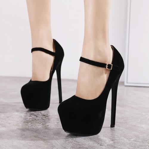 Womens Pumps High Heels Mary Janes Wedding Shoes Thin Heels Round Toe Party Buckle Strap Platform Shoe Black Summer Sandalias