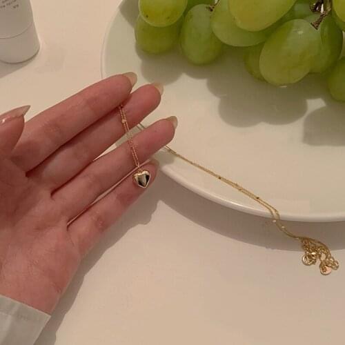 925 Sterling Silver Heart Charm Necklaces For Women Simple Shiny Golden Clavicle Chain Exquisite Accessories dz678