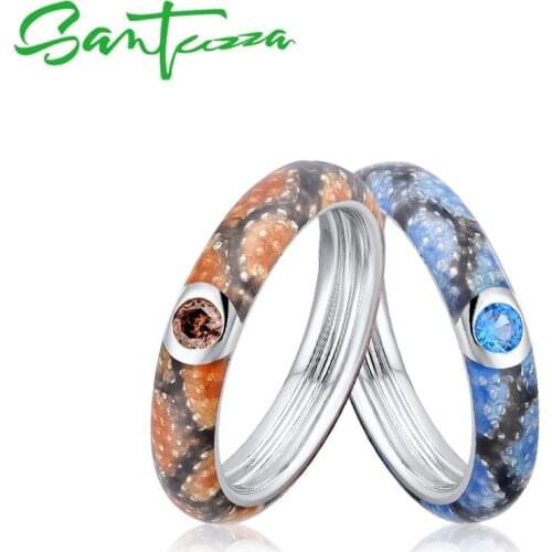 SANTUZZA Silver Rings For Women Colorful Enamel Rings Eternity Rings 925 Sterling Silver Party Fashion Jewelry Handmade Enamel