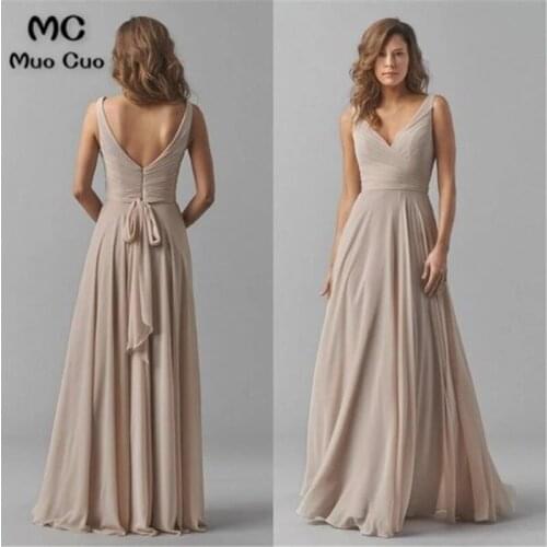 2021 Champagne Bridesmaid Dresses V-Neck Wedding Party Dress Pleat Chiffon Sleeveless Prom Bridesmaid Dresses for women