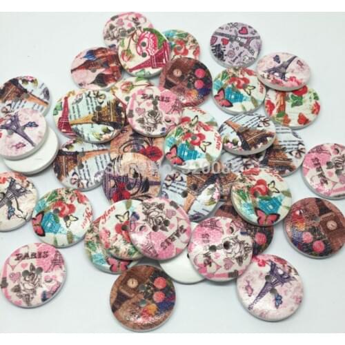 100pcs 20mm Mix Pair Tower Painted Wood Buttons 2 Holes Baby Sewing Button Embellishments Scrapbooking Cardmaking