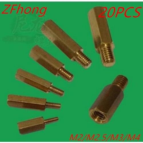 20pcs hex brass standoff spacer male to female M2.5 m3 m4 Brass long hex screw spacer