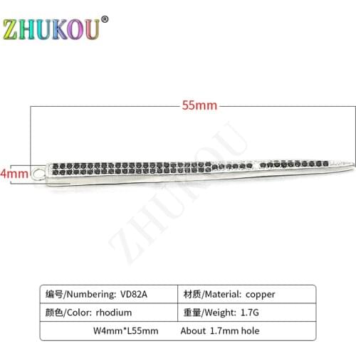 4*55mm Brass Cubic Zirconia Charms Pendants Diy Jewelry Findings, Mixed Color, Hole: 1.7mm, Model: VD82