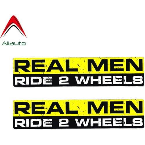 Aliauto 2 X Warning Car Stickers Real Men Ride 2 Wheels Funny Accessories PVC Decal for Toyota Volkswagen Renault VW,15cm*3cm