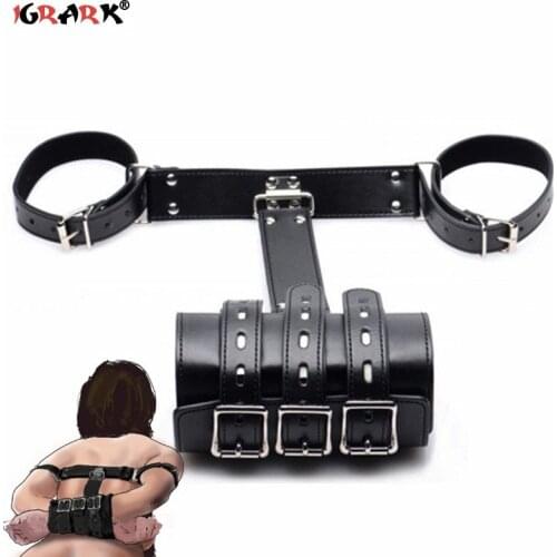 Bdsm Leather Harness Arm Binder Bondage Sex Toys of Wrist Cuffs for Slave Role Play to Arm Behind Back Armbinder Restraints