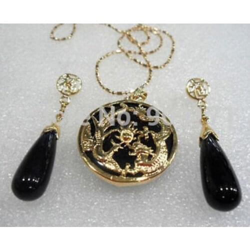 Free Shipping Lucky Jewelry Nature Green Jade "blessing" Word Earrings Pendant Set