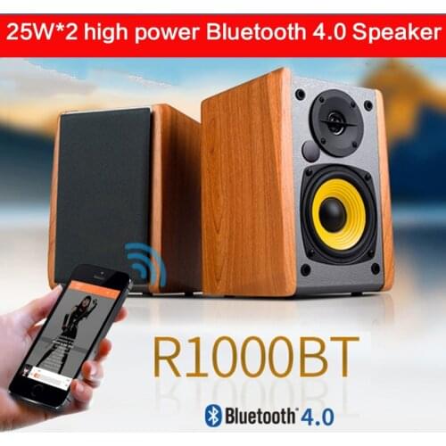 25W*2 Bluetooth 4.0 Speaker 4 Inch Speaker R1000BT Subwoofer Wooden Speaker Desktop Computer Audio with Tone Knob Home Audio