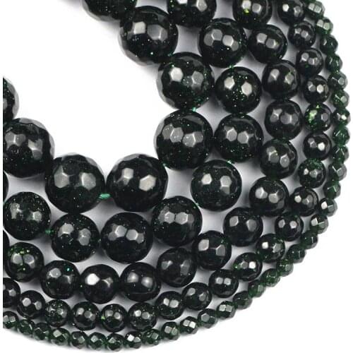 Natural Stone beads Green SandStone 4/6/8/10/12MM Faceted Round Spacer Loose beads for Jewelry making DIY bracelets accessories