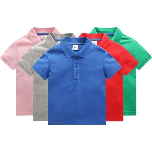 2021 Children Kids POLO Shirts Short Sleeve Summer School Big Boys Girls Cotton Lapel Button Tops Casual Koszulka Polo