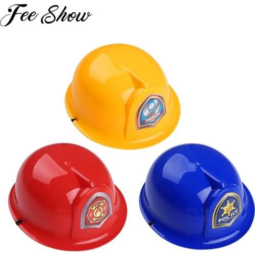 Kids Children Dress Up Pretend Role Play Hats Helmets Hard Plastic Fireman/Police/Engineer Hat Helmet for Halloween Costume