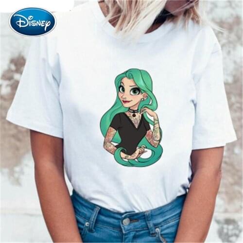 Disney 1pcs Princess Kawaii Harajuku T Shirt Women Ullzang Cute T-shirt grunge aesthetic Graphic Tshirt Fashion Top Tees Female